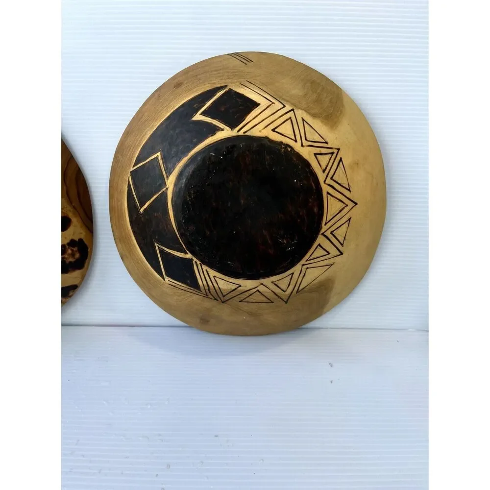 Wood Bowls Hand Carved/Painted/Incised 3 Bowls Each Different Rustic Boho